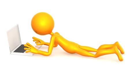 Person laying with laptop. Isolated