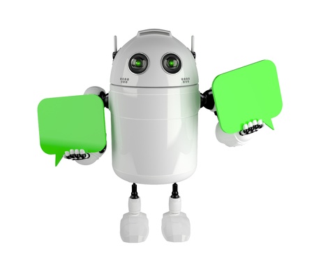 Android with two chat bubbles . Isolated on whiteの写真素材