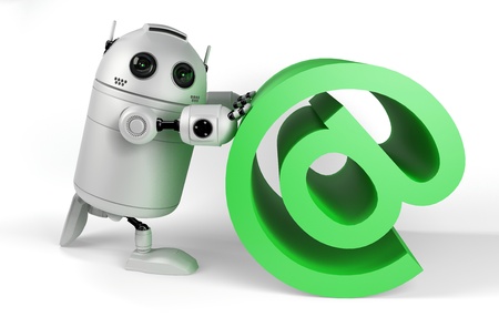 Robot With Email Sign. Render on white backgroundの写真素材