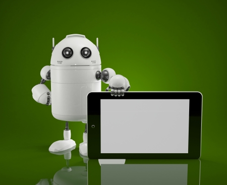 Robot with blanc screen tablet computer の写真素材