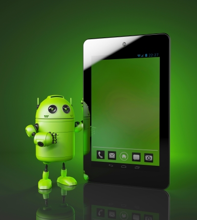robot with tablet pc  3d illustrationの写真素材