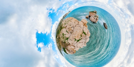 Aphrodites rock, Cyprus. Little planetの写真素材