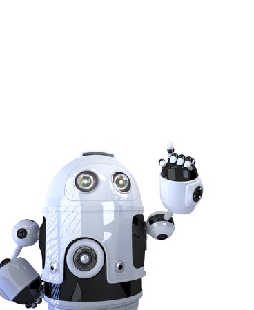 Robot pointing at something. Isolated on white の写真素材