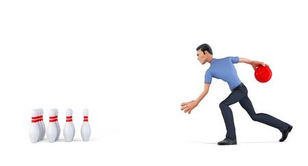 3d businessman playing bowling. Isolated, contains clipping pathの写真素材