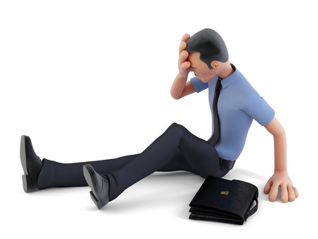 Depressed businessman sitting on the floor. 3d illustration. Contains clipping pathの写真素材