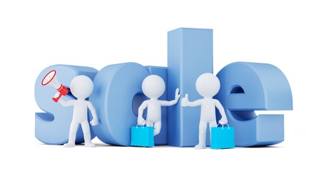 Group of people with SALE sign. Isolated on white. の写真素材