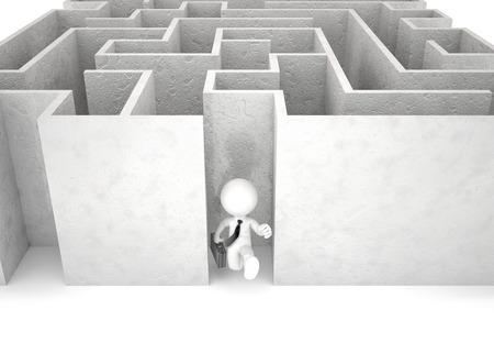 3d businessman running out of maze. Businessconcept. Isolated. の写真素材