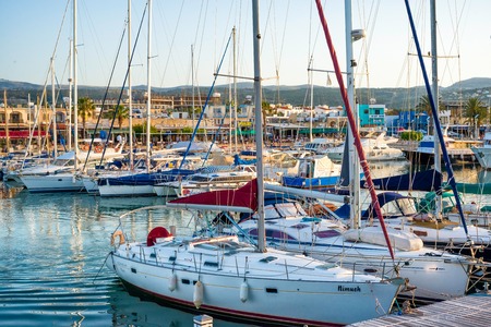 LATCHI - MAY 19 : Yachts in the harbour on May 19, 2015 in Latchi village, Cyprus.のeditorial素材