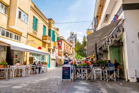 NICOSIA, CYPRUS - MAY 29:  People enjoying a summer in cafes at Onasagorou street in central Nicosia, Cyprus.のeditorial素材