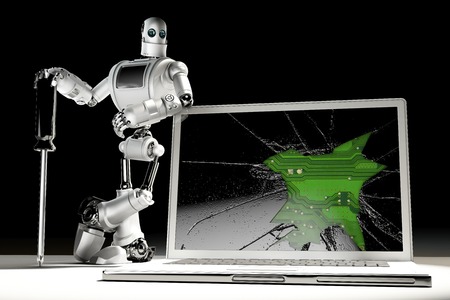 Technician with broken laptop. Technology concept. 