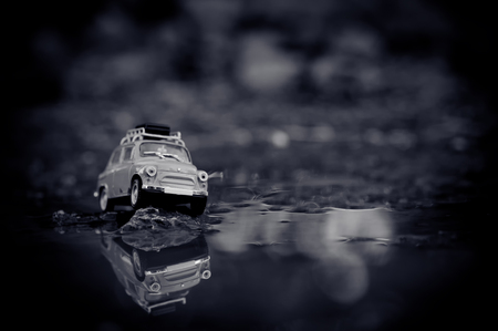 Retro travel car with luggage. Macro photoの写真素材