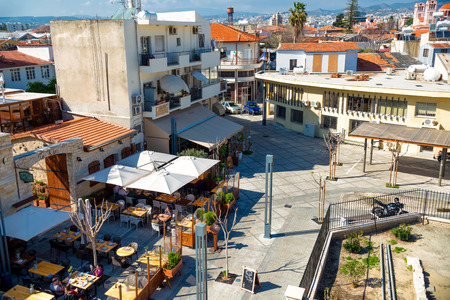 LIMASSOL, CYPRUS - March 18, 2016: Cafes and restaurants at  Limassol castle square.のeditorial素材