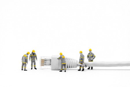 Technicians with cat5 network cable. Networking concept. Macro photoの写真素材