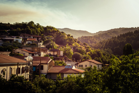 Colorful summer sunset at Kaliana village. Nicosia District, Cyprus.