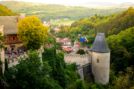 KARLSTEJN, CZECH REPUBLIC - SEPTEMBER 03, 2016: Side tower of Karlstejn Castle.のeditorial素材