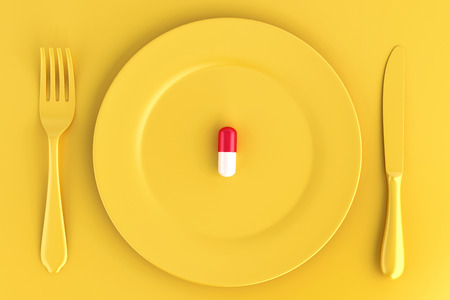 Pill on plate. Food concept. 3D illustration.の写真素材
