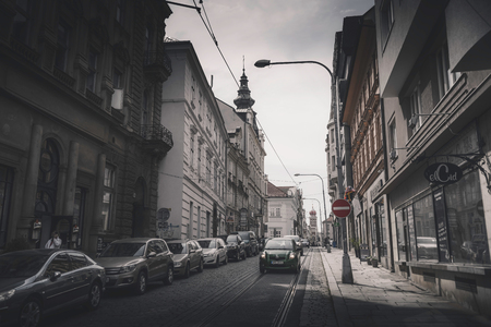 PILSEN (PLZEN), CZECH REPUBLIC - MAY 22, 2017: View of Zbrojnicka street.のeditorial素材