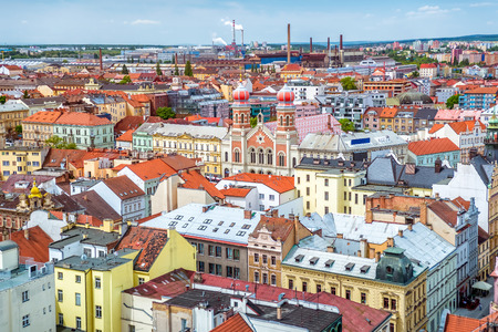The Great Synagogue and Pilsen cityscape. Czech Republic.の写真素材