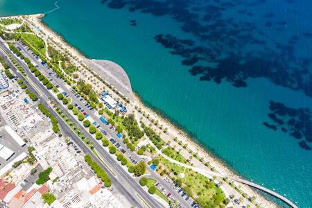 Aerial view of coastline and Molos promenade in Limassol. Cyprus
