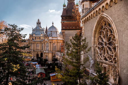 Courtyard of Vajdahunyad Castle. Budapest, Hungaryのeditorial素材