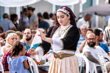 ARSOS, CYPRUS - SEPTEMBER 30, 2018: Folk dancers in national costumes during 'Palouze' festival at Arsos village. Limassol District, Cyprusのeditorial素材