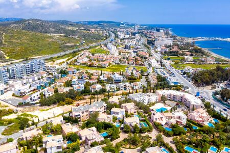 Aerial view of residential buildings at Agios Tychon area. Limassol, Cyprusの写真素材