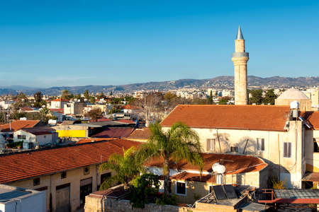 Paphos old town and Moutallos Mosque minaret. Cyprusの写真素材