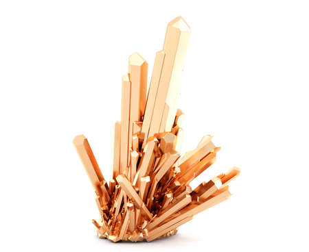 Peach color crystal cluster isolated on white background. 3D illustration