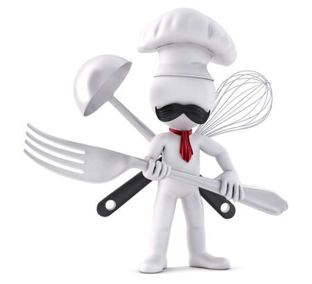 Chef. Ready for battle. 3D illustration. Isolated on white backgroundの写真素材