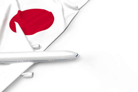 Passenger airplane and flag of Japan. 3D illustration