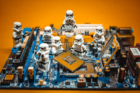 Team of stormtroopers repairing PC. Illustrative editorial. June 28, 2021のeditorial素材