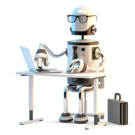 Robots working in the office. 3D illustration. Isolatedの写真素材