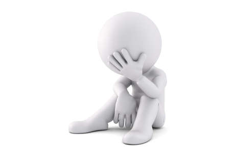 Sad guy. 3D illustration. Isolated over white backgroundの写真素材