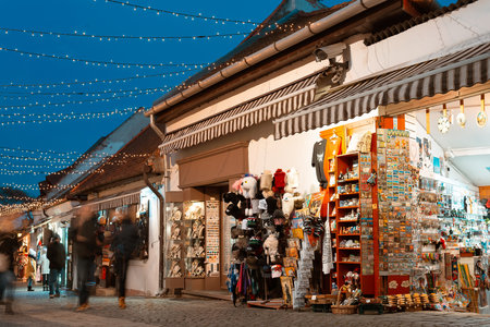 Szentendre, Hungary - January 04, 2019: Evening Christmas market in Szentendre