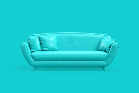Stylish teal sofa on teal background. 3D illustrationの写真素材