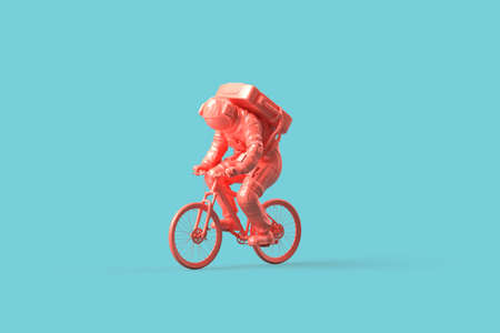 Astronaut on a bicycle. Minimalistic concept. 3D illustrationの写真素材