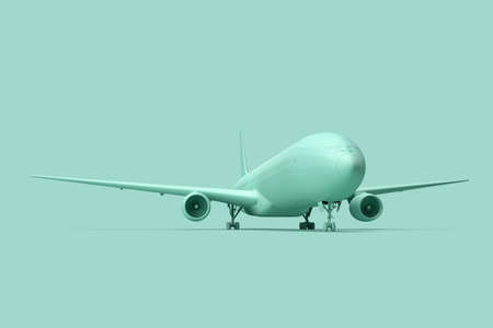 Minimalistic illustration of passenger airplane on teal background. 3D illustrationの写真素材