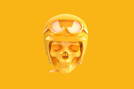 Skull in helmet and goggles. 3D renderingの写真素材