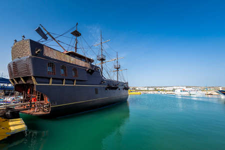 Cruise boat stylized as a pirate one at the portのeditorial素材