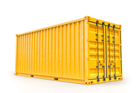 Yellow cargo container isolated on white background. 3D rendering.