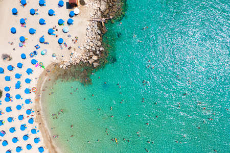 Overhead view of famous Konnos Bay Beach in Ayia Napa. Famagusta District, Cyprus.の写真素材