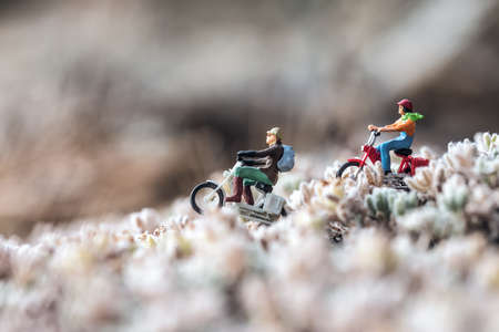 Travelers in the countryside during motorcycle tripの写真素材