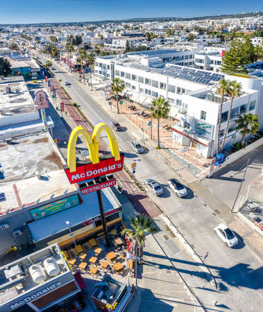 Ayia Napa, Cyprus - March 17, 2019: Overhead view of city centerのeditorial素材
