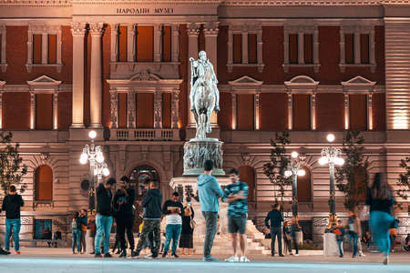 Belgrade, Serbia - September 26, 2019: Crowd of people at the Republic Square