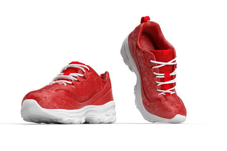 A pair of classy sports shoes in red color. 3D illustrationの写真素材