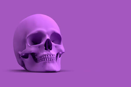 Purple human skull on purple background. 3D illustrationの写真素材