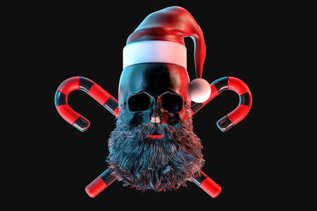 Skull of Santa Claus with candy cones. 3D Renderingの写真素材