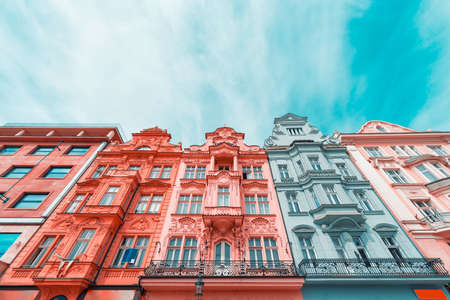 Row of multicolored historic building facadesの写真素材