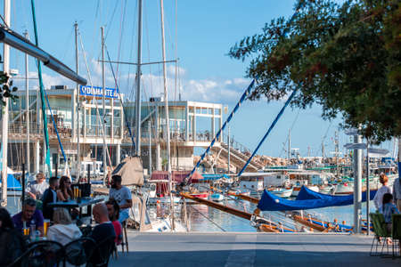 Limassol, Cyprus - October 27 2018: View of street cafe at Limassol Old Portのeditorial素材
