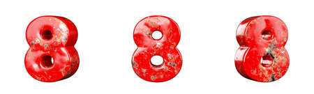 Number 8 (Eight) from Red scratched metallic numbers collection set. Isolated. 3D Renderingの写真素材